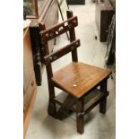 Arts and Crafts Metamorphic Library Steps / Chair with Pierced Carving to Back Rails