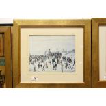 Framed and Glazed Lowry Print of figures by a Harbour with Steam Ships