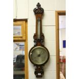 19th Century Mahogany veneered Banjo Barometer with silvered dial & scroll moulding