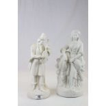 19th century parian figure of a musician and similar of a women with sheaves of corn.