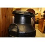 Painted lidded steel milk churn 10 gallon.