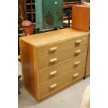 Mid 20th century Pale Oak Chest of Two Short over Three Long Drawers with Long Oak Handles