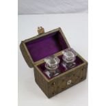 Victorian Leather Cased Two Glass Bottle Set with Mother of Pearl Inlay