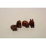 Four miniature wooden netsuke figures to include Rabbit, Pig, Dog & Mouse