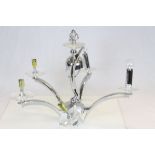 Art Deco Style Chrome and Glass Five Branch Heavy Designer Light Fitting