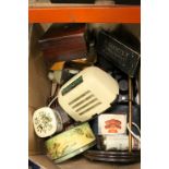 Box of Mixed Collectables including Radio, Boxed Bussey's Table Croquet Set, Victorian Sewing Box,