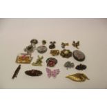 Assorted vintage brooches to include reverse painted floral circa 1950s persex brooch, two