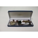 Box of Collectables including Silver Spoons, Jade, etc