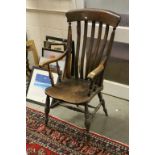 19th century Farmhouse Lathe Back Elbow Chair with Elm Seat