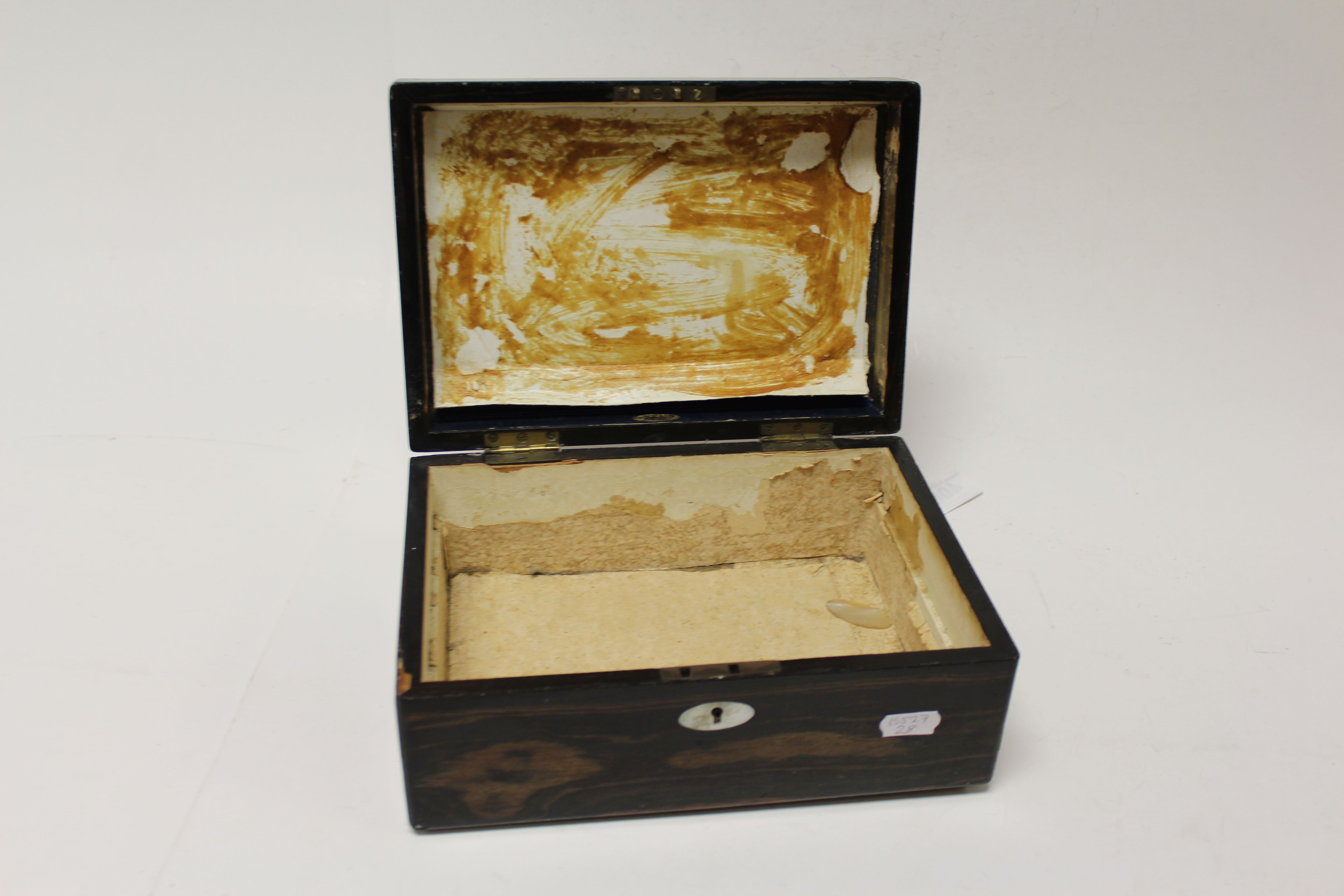 Coromandel box for repair maker H Mitchel of Oxford Street, London