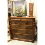 Large Victorian Mahogany Chest of Drawers with Cushion Drawer over Two Short Drawers and Three