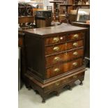 18th century Oak and Veneered Chest on Stand comprising Two Short Drawers over Three Long Drawers,