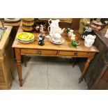 Victorian Pine Side Table with Two Drawers and raised on turned legs