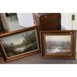 Two framed Oil on canvas pictures of Woodland scenes, both signed "Gud Linden"
