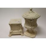 19th Century Creamware ceramic Urn with lid and stand