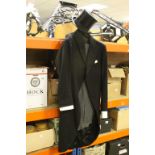 Vintage Gentleman's Morning Suit comprising Tailed Jacket, Pin Striped Trousers, Black Silk Top