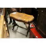 19th century Burr Walnut and Walnut Fold - Over Card Table, the shaped top raised on turned