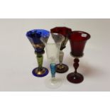 Four 19th Century Bohemian glass Goblets with a variety of styles and colour to include Enamel