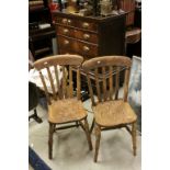 Pair of 19th century Lathe Back Elm Seated Kitchen Chairs