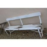 Vintage White Painted Wooden and Metal Framed Garden Bench