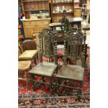 Near Pair of Victorian Heavily Carved Oak High Back Hall Chairs with Solid Seats, the backs carved