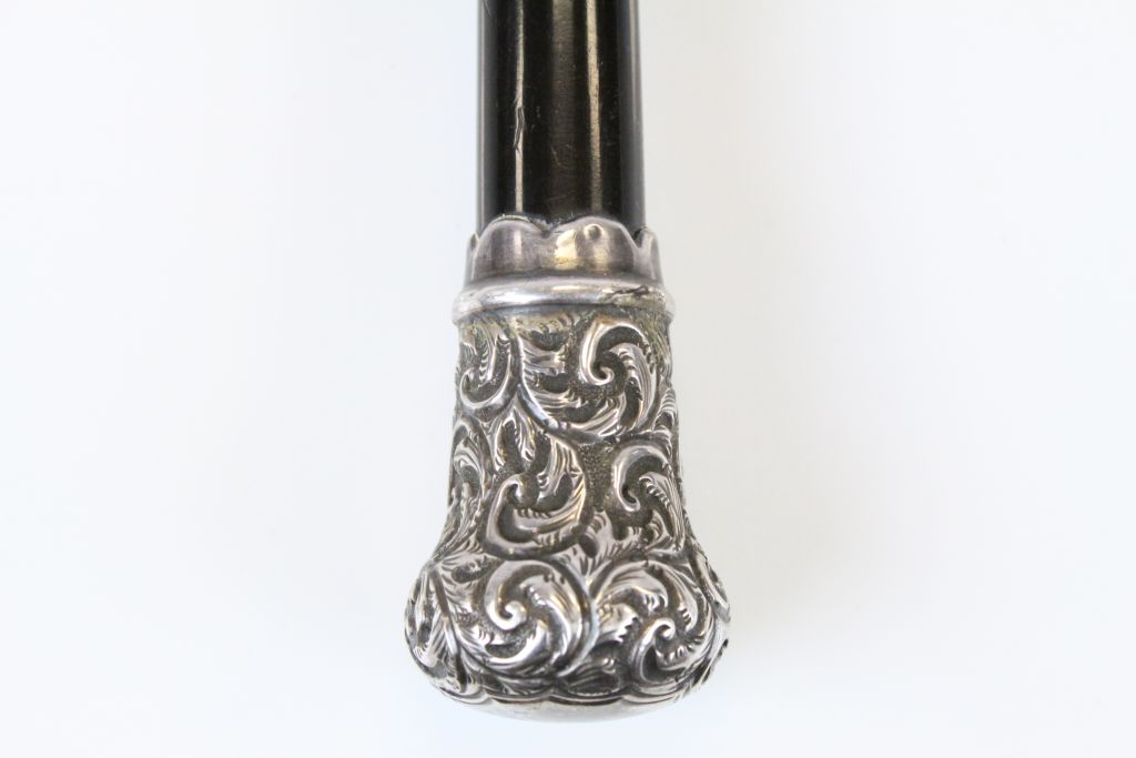 Ebony Conductors Baton with hallmarked Silver fittings and finial & a 1901 dedication - Image 3 of 4