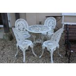 White Metal Circular Garden Table with Four Chairs
