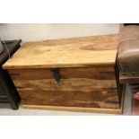 Large Hardwood Blanket Box with Iron Clasp and Hinges