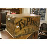 Vintage Pine Box stamped to all sides Typhoo Tea with Lid and Two Carrying Handles