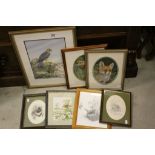 Collection of Pam Mullings Wildlife Pictures including Five Watercolours and Three Pencil Drawings