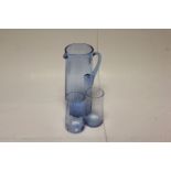 Tinted Blue Glass Lemonade Set comprising Jug and Six Glasses, Webbs Glass Carafe and Mid 20th