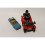 Complete Set of Wooden Soldiers on a Train, Two Tin Plate Toys and a Bumper Car Radio