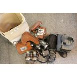 Small collection of vintage cameras to include Yashica, a Cine camera and a cased pair of