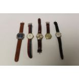 Five vintage men's watches including veranda, paragon, leijona, helsa and BWC.