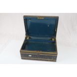 Campaign Writing Box with original inkwells, black with gold highlights. Reputed to have been used