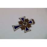 WW2 German Third Reich Mothers Cross Medal, Marked To The Rear 16th December 1938.