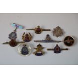 A Collection Of Ten Military Sweetheart Brooches To Include Silver Examples To Various Regiments