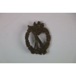 WW2 German Infantry Assault Badge With Pin And Clasp Intact To The Rear.