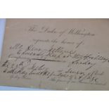 Scarce 1852 Invitation to the Duke Of Wellingtons residence, last party given before his death.