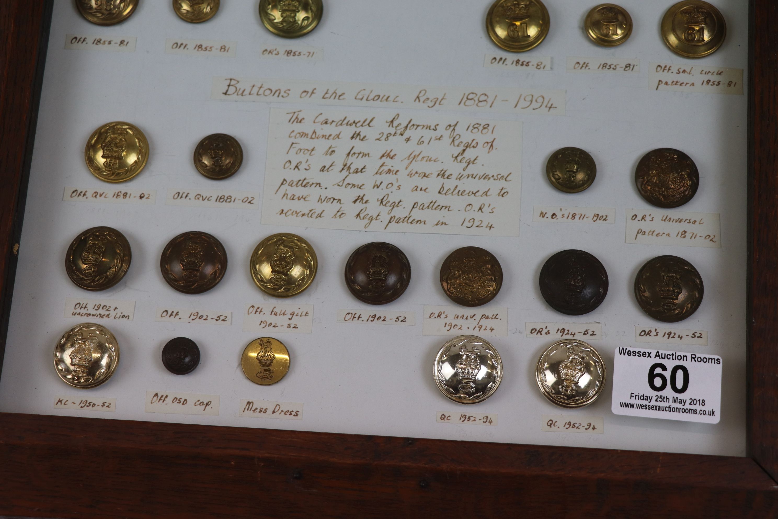 A Framed Collection of Military buttons of the 28th & 61st Regiment of Foot 1810 - 1881 and The - Image 3 of 3