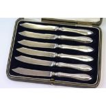 Cased silver set of six knives by Edward P Mallory of Bath