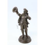 Bronze effect finish Spelter figure of a Man waving a hat