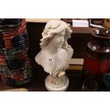 Italian Marble Effect Bust of a Girl with Flowers in Hair