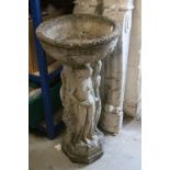 Reconstituted Stone Garden Bird Bath decorated with the Three Graces