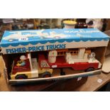 Boxed Fisher-Price Hook & Ladder Fire Engine with Husky Fireman, dated to box 1979 / 1980