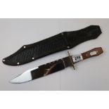 Bowie style knife, total length approximately 39.5cm and a blade length of approximately 26cm,