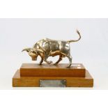 Silvered Bronze model of a Bull on an Oak plinth