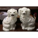 Pair of 19th century Staffordshire Liver and White Spaniel Mantle Dogs with Chains together with Two