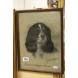 Beatrice M White pastel painting of a King Charles spaniel dog, signed and dated 1952