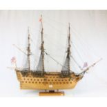 Large rigged Hand Built Wooden model of HMS Victory with stand, approx. 120cms long